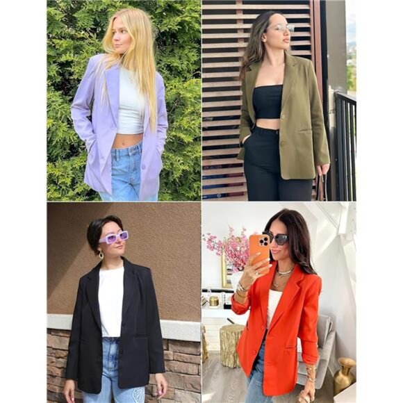 Women's 2024 Fall Casual Blazers Long Sleeve Lapel Open Front Button Work Blazer - Picture 6 of 7